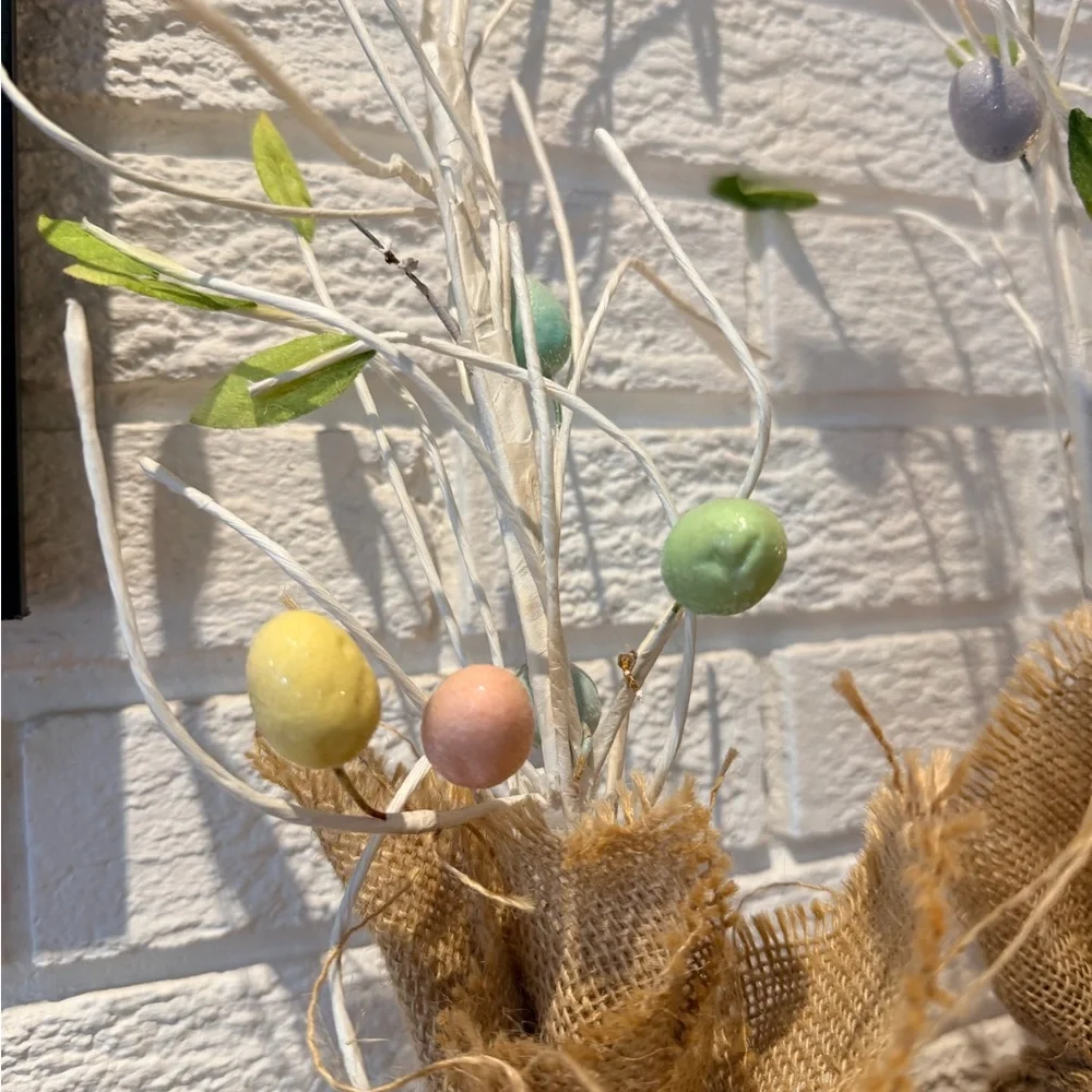 Rustic Burlap Wrapped Faux Easter egg Plant Decor x 2